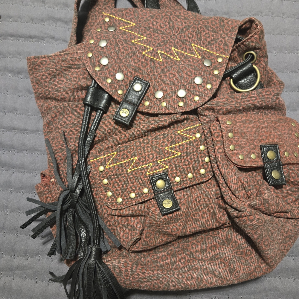 ROXY Boho Chic Backpack with Black and Gold Accents
